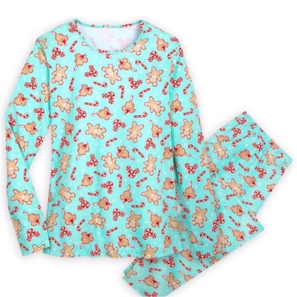 Disney Gingerbread Candy Cane Mickey Mouse Adult Pajamas Womens xl Christmas pjs - Picture 1 of 13